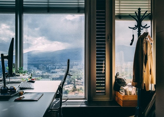  Home office with large windows