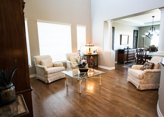 Living room with window treatment 