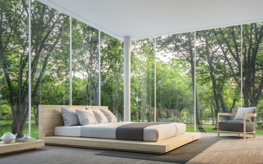 Floor to ceiling windows reaching up to the gable