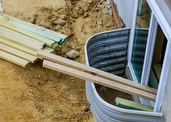 A window well being installed