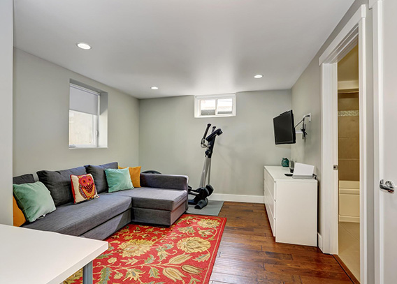Photo of a basement apartment’s living room