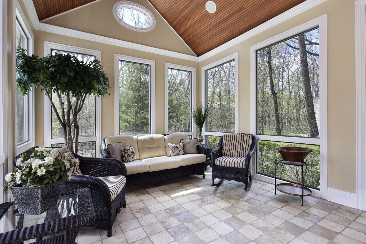 Floor to ceiling windows used for a sunroom