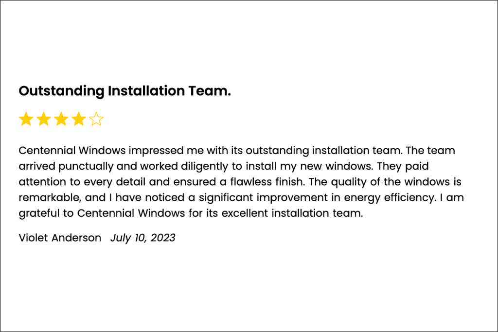 A Centennial Windows review left by a happy customer who received new windows 