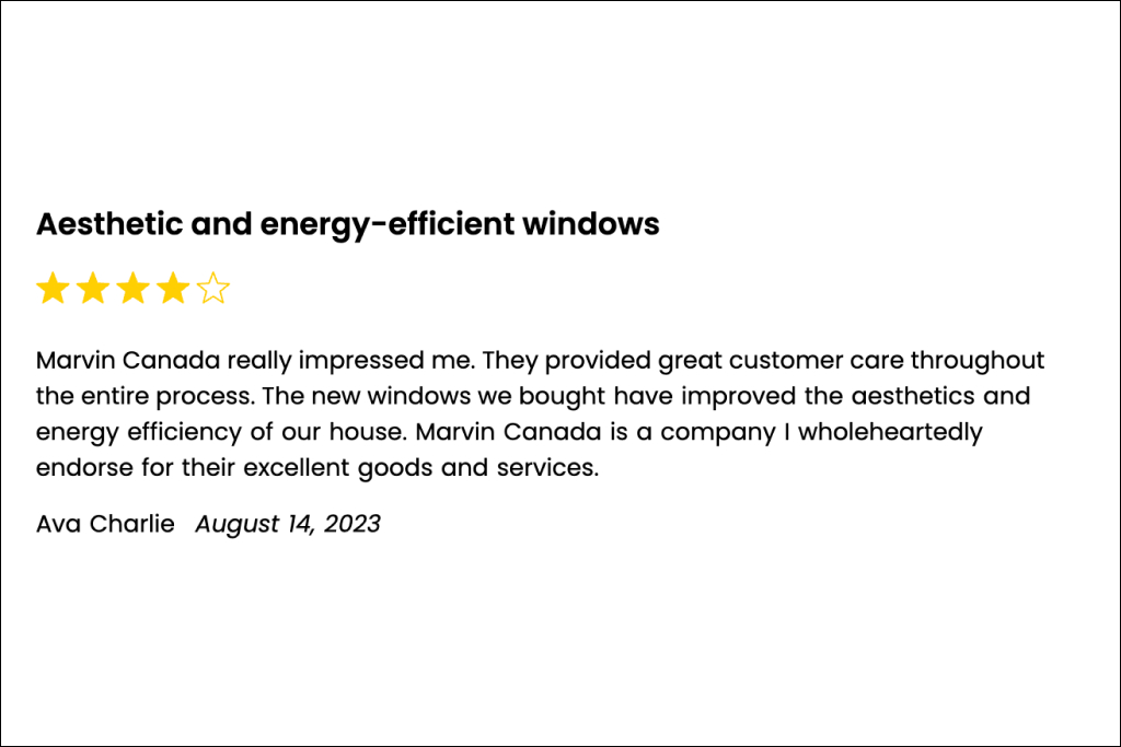 A Marvin Canada review left by a satisfied customer who received energy-efficient windows 